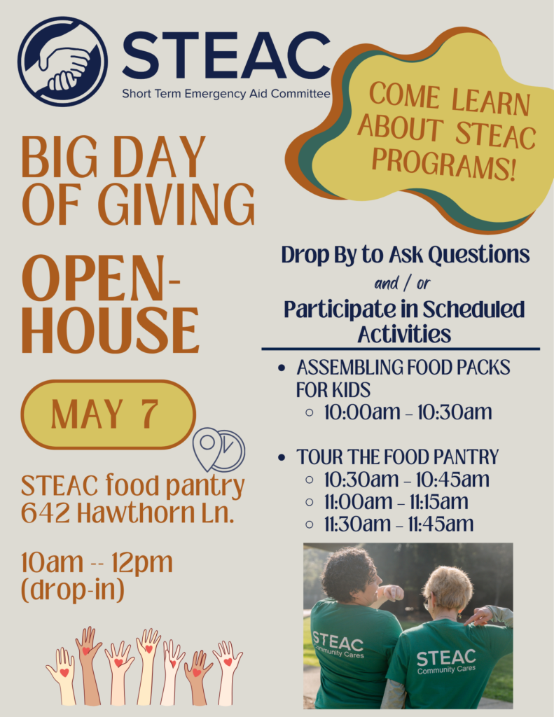 2026 flyer for the STEAC Food Pantry open house event